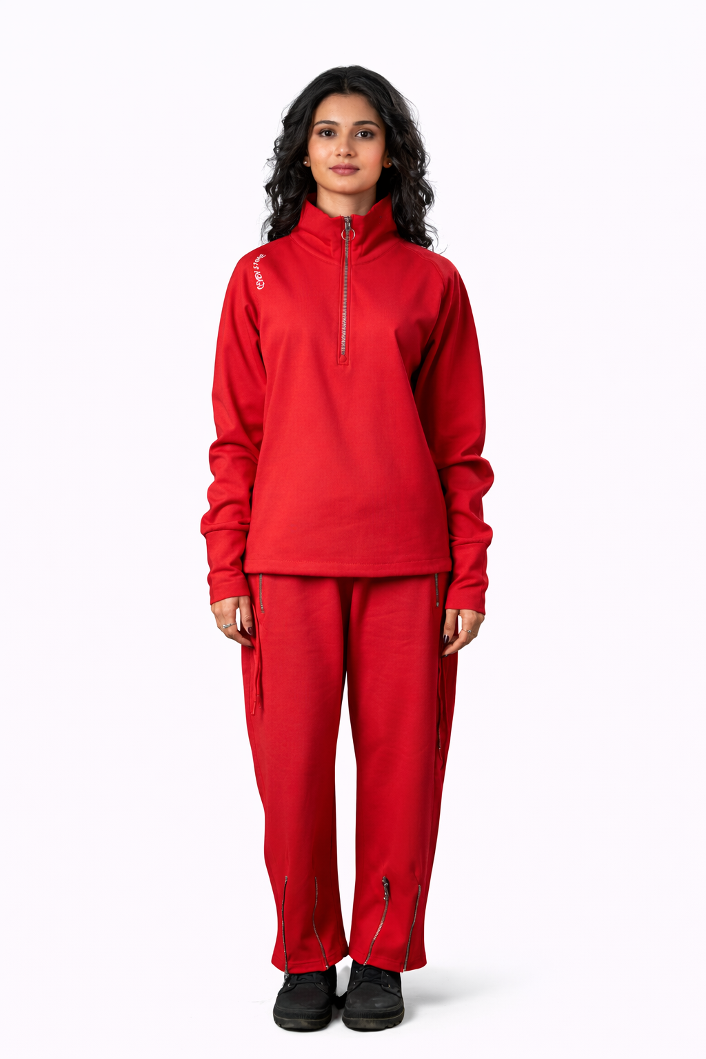 Red Zip-Up Tracksuit – Regular Fit – Women