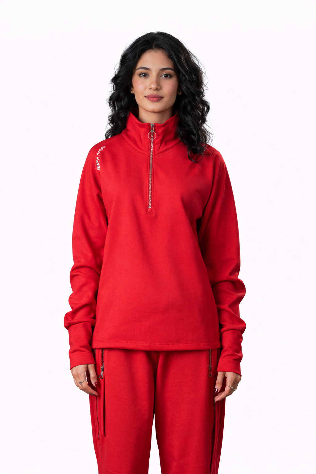 Red Zip-Up Tracksuit – Regular Fit – Women