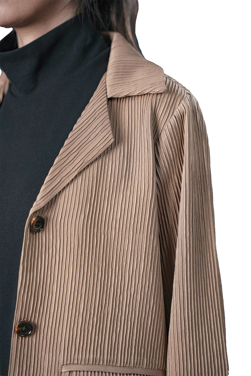 Beige Pleated Two-Piece Outfit – Loose Fit – Women