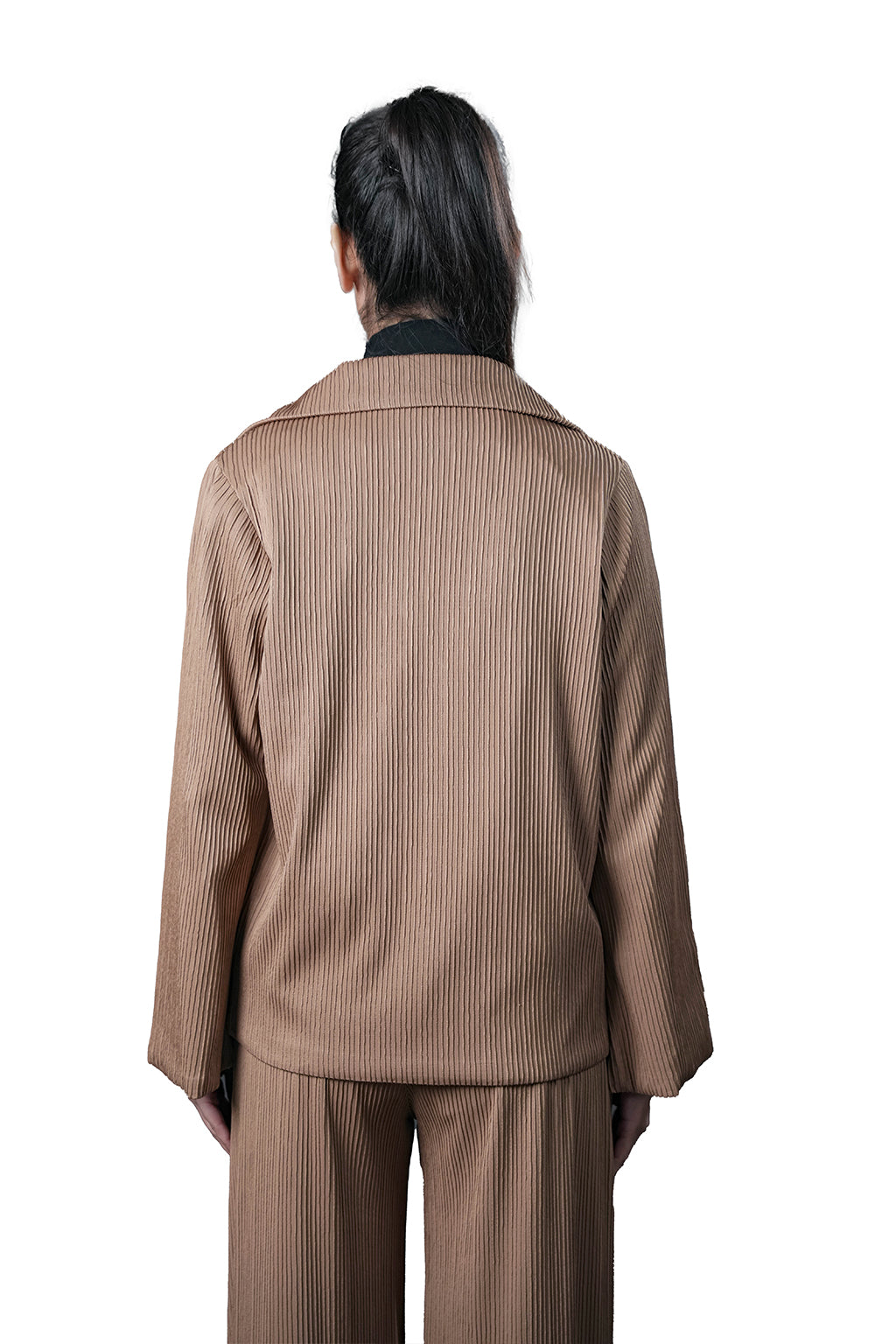 Beige Pleated Two-Piece Outfit – Loose Fit – Women