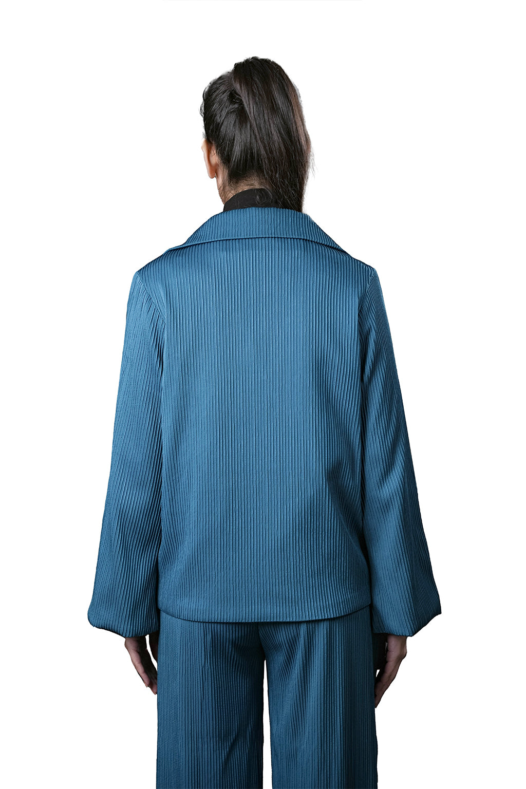 Blue Pleated Two-Piece Outfit – Loose Fit – Women