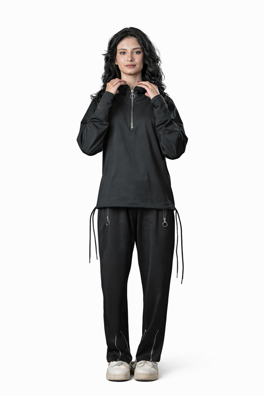 Black Zip-Up Tracksuit – Regular Fit – Women