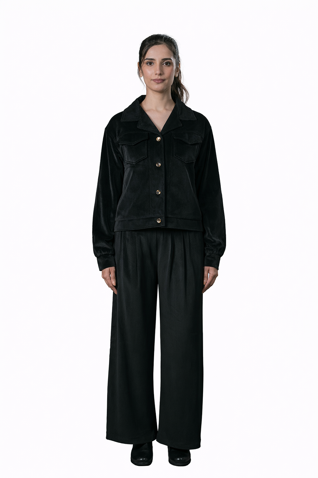 Black Velvet Co-Ord Set – Loose Fit – Women