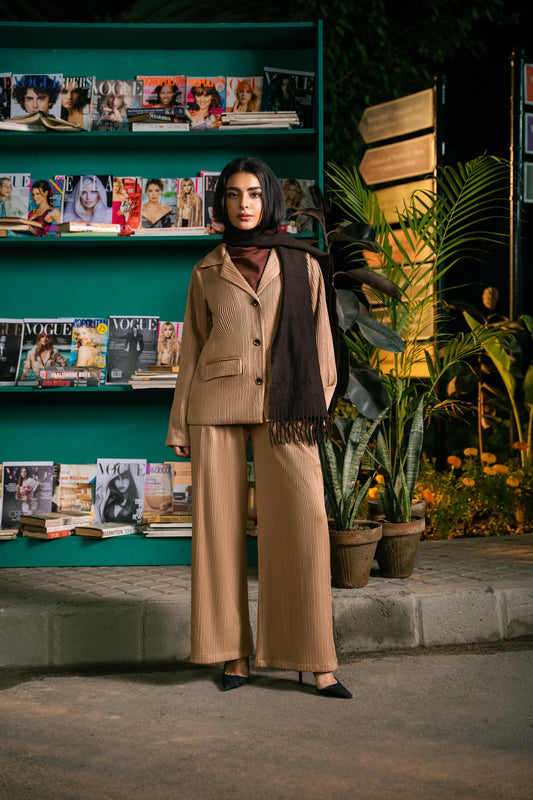 SEVEN Women's Camel Plissé Set