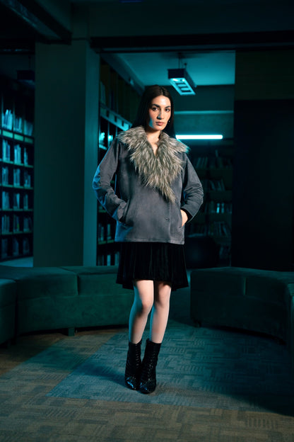 Faux Fur Collar Puffer Jacket – Smoke Grey