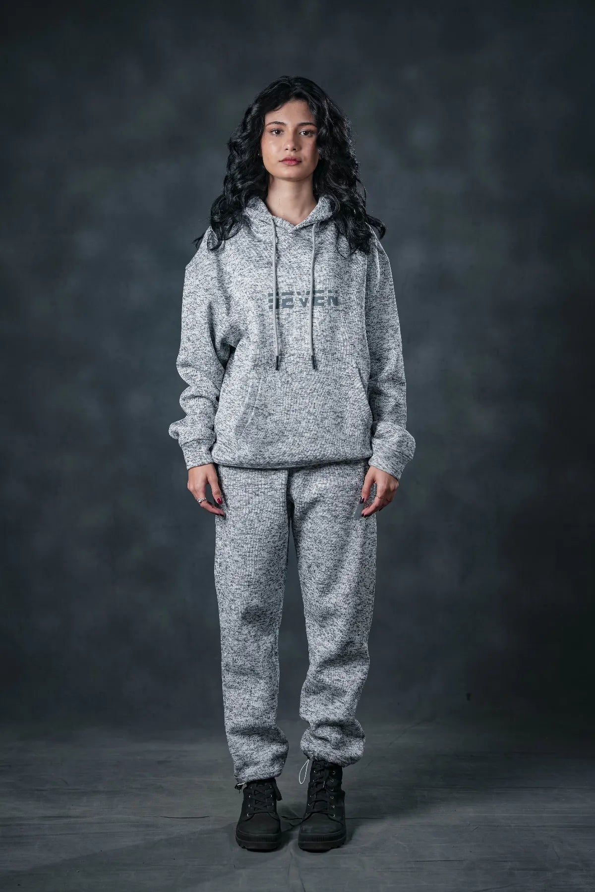 SEVEN Women's Cloud Grey Textured Tracksuit - Athleisure Comfort