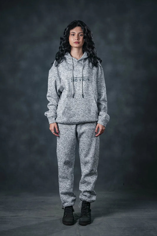 SEVEN Women's Cloud Grey Textured Tracksuit - Athleisure Comfort