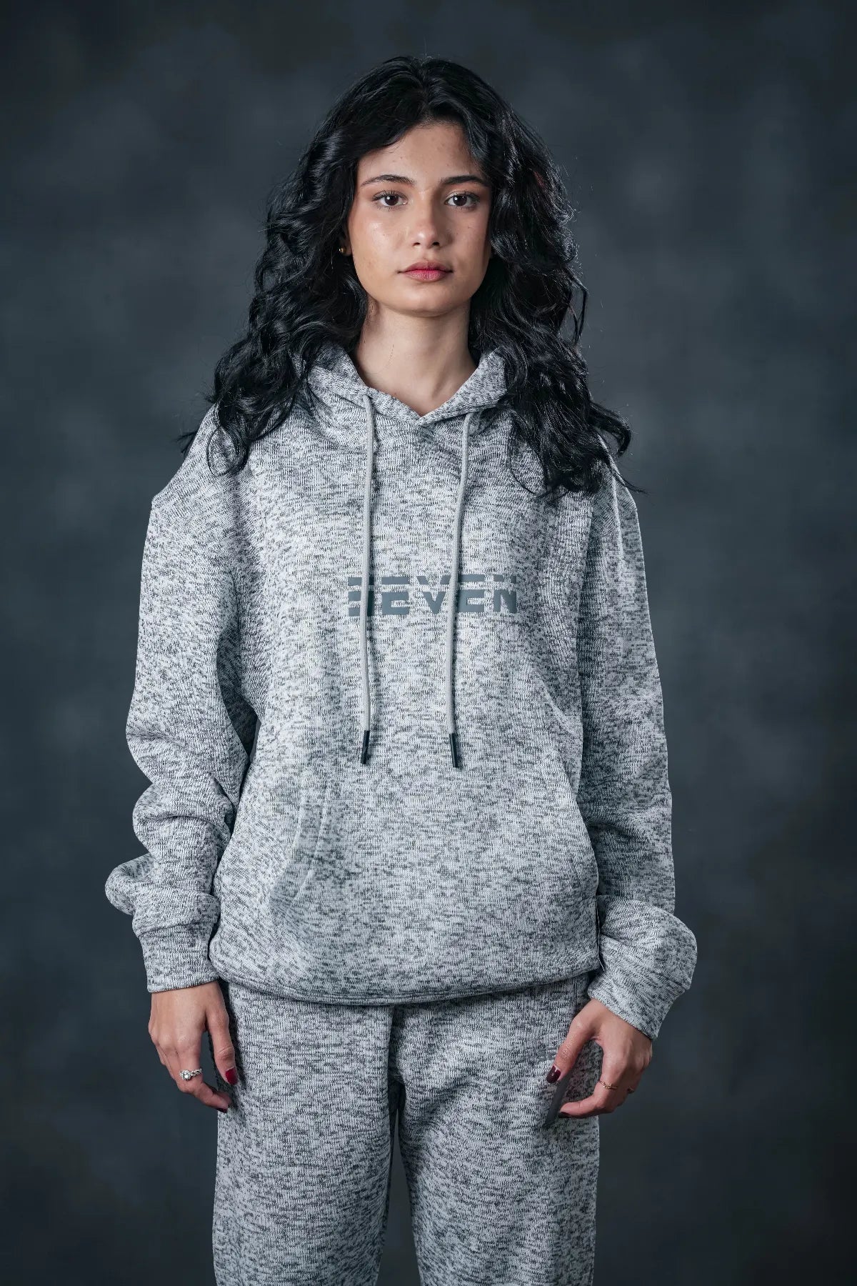 SEVEN Women's Cloud Grey Textured Tracksuit - Athleisure Comfort