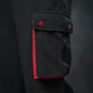 SEVEN Black Grid Cargo Trousers - Crimson Accents