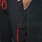 SEVEN Black Grid Cargo Trousers - Crimson Accents