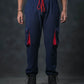 SEVEN Navy Grid Cargo Trousers - Mariner Red Pop