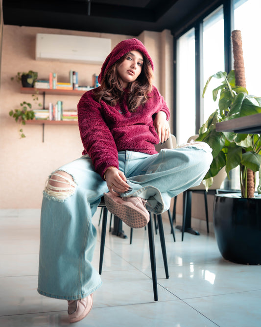 Maroon Plush Hoodie – SEVEN Cozy Edition