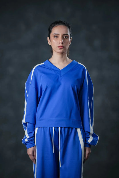 Electric Blue Line V-Neck Tracksuit – Power Move Edition