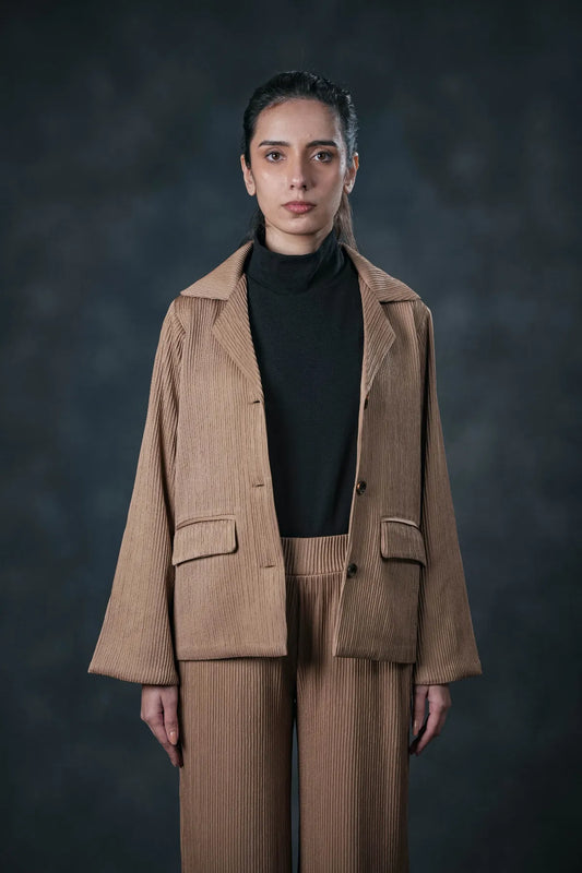 SEVEN Women's Camel Plissé Set