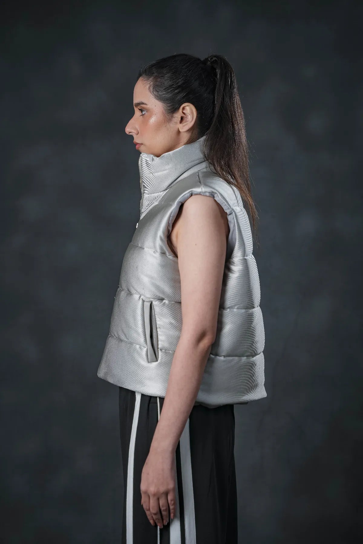 Silver Storm Sleeveless Puffer Vest